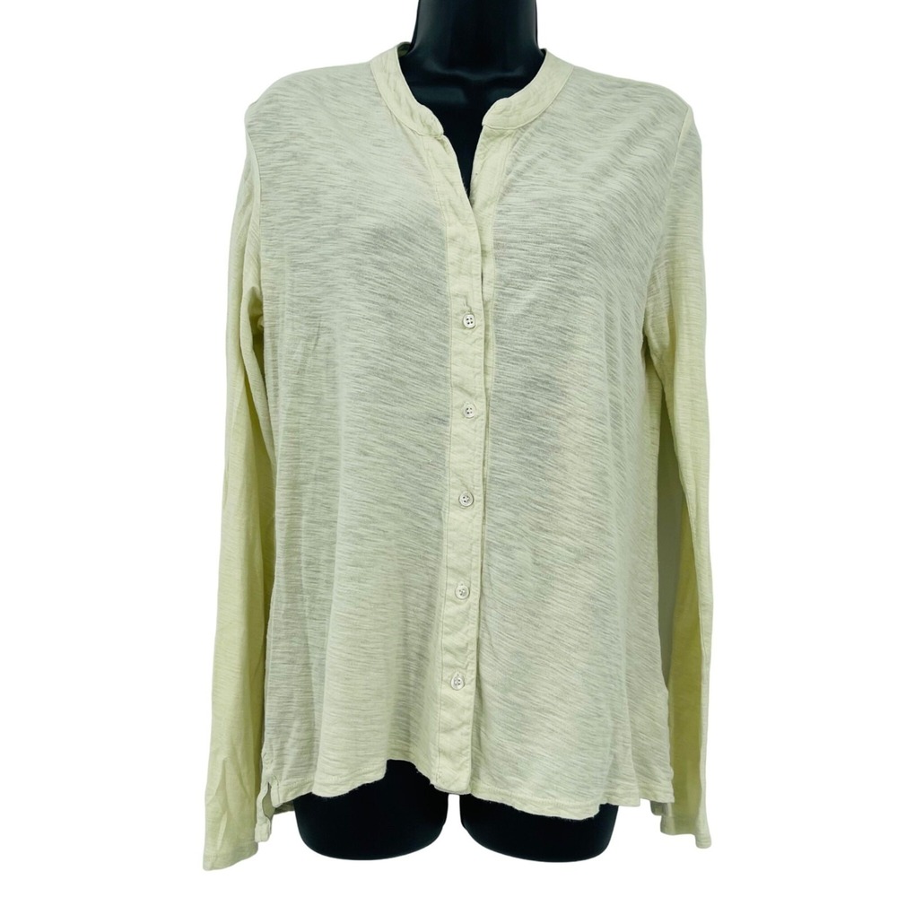 James Perse Button Down Shirt Womens L 3 Yellow Long Sleeve Slub Cotton Luxury
